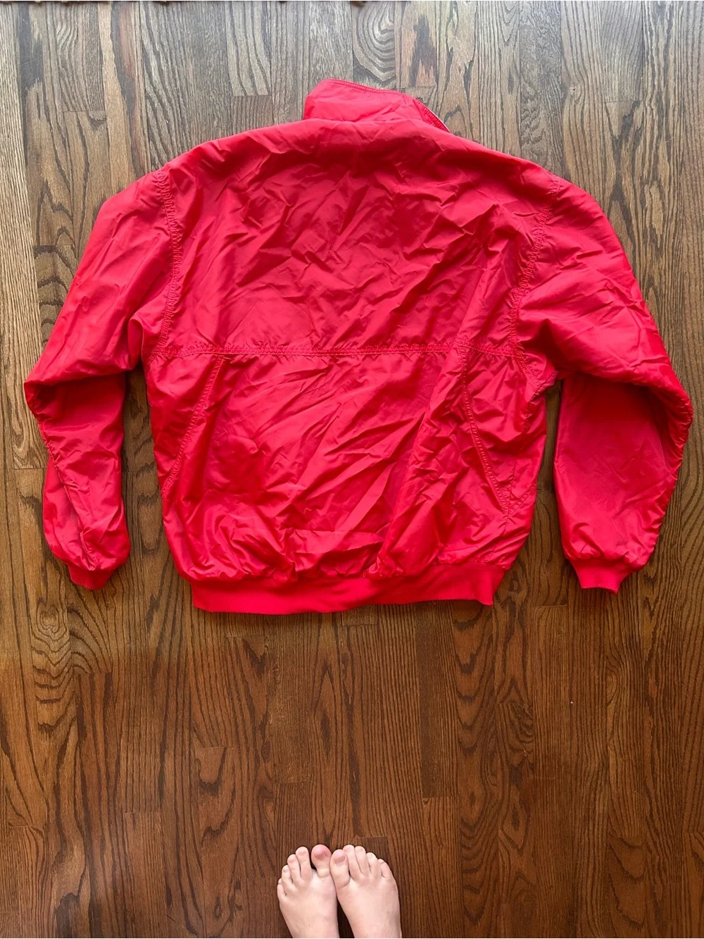 Patagonia Red Bomber Windbreaker Jacket with Light Blue Synchilla Fleece Lining